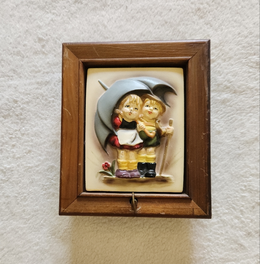 Hummel Wall Art with Children Under Gray Umbrella